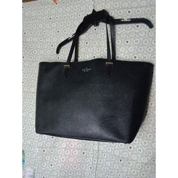 Kate Spade CA57710 Tote Bag Black Leather Gold Polka Dot Inside - Picture 1 of 11